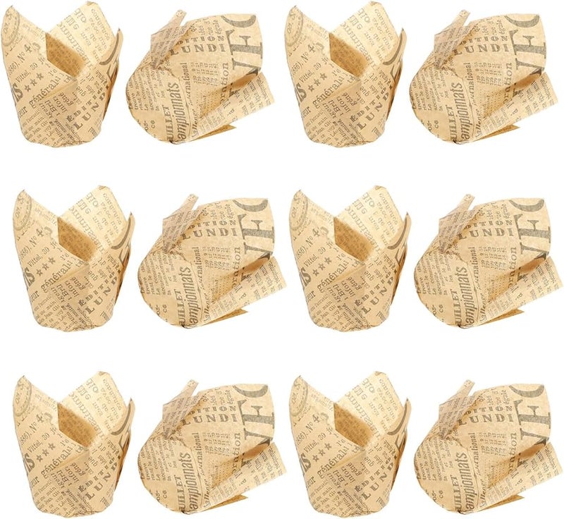 Khaki Newspaper Print Muffin Liners Heat Resistant Greaseproof Baking Cups 50Pcs - Image 1